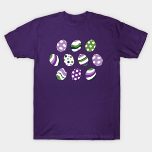 Egg Pattern | Purple Green | Stripes Clouds Flowers Dots | Dark Purple T-Shirt